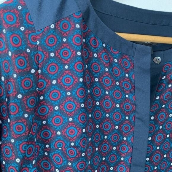 Ann Taylor Blue Geometric Print Shift Dress Size 2 Long Sleeve Work Office - Picture 8 of 10